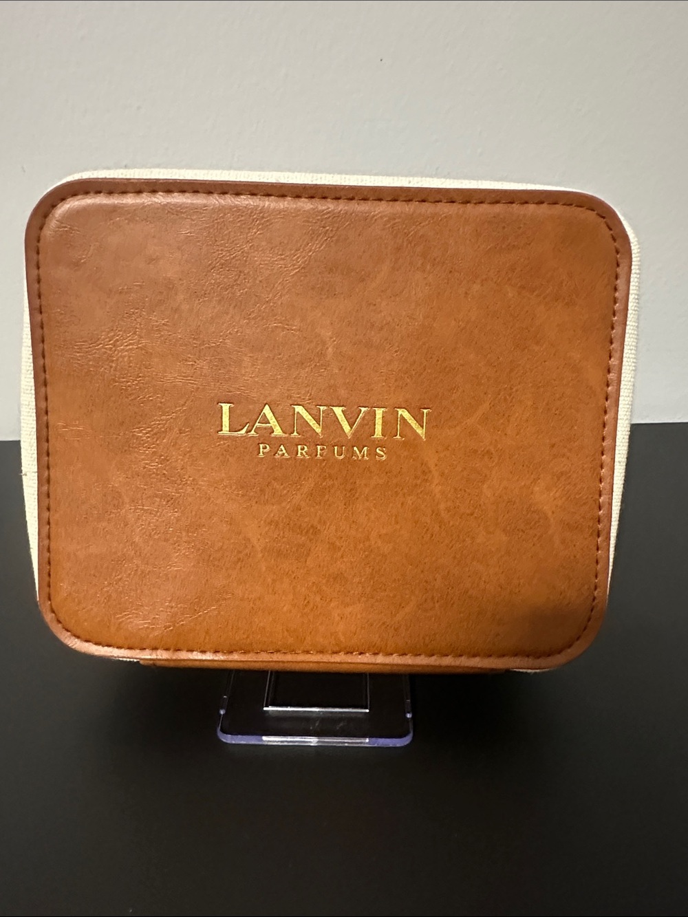Lanvin Tan and Cream Leatherette Travel Case with Gold Logo